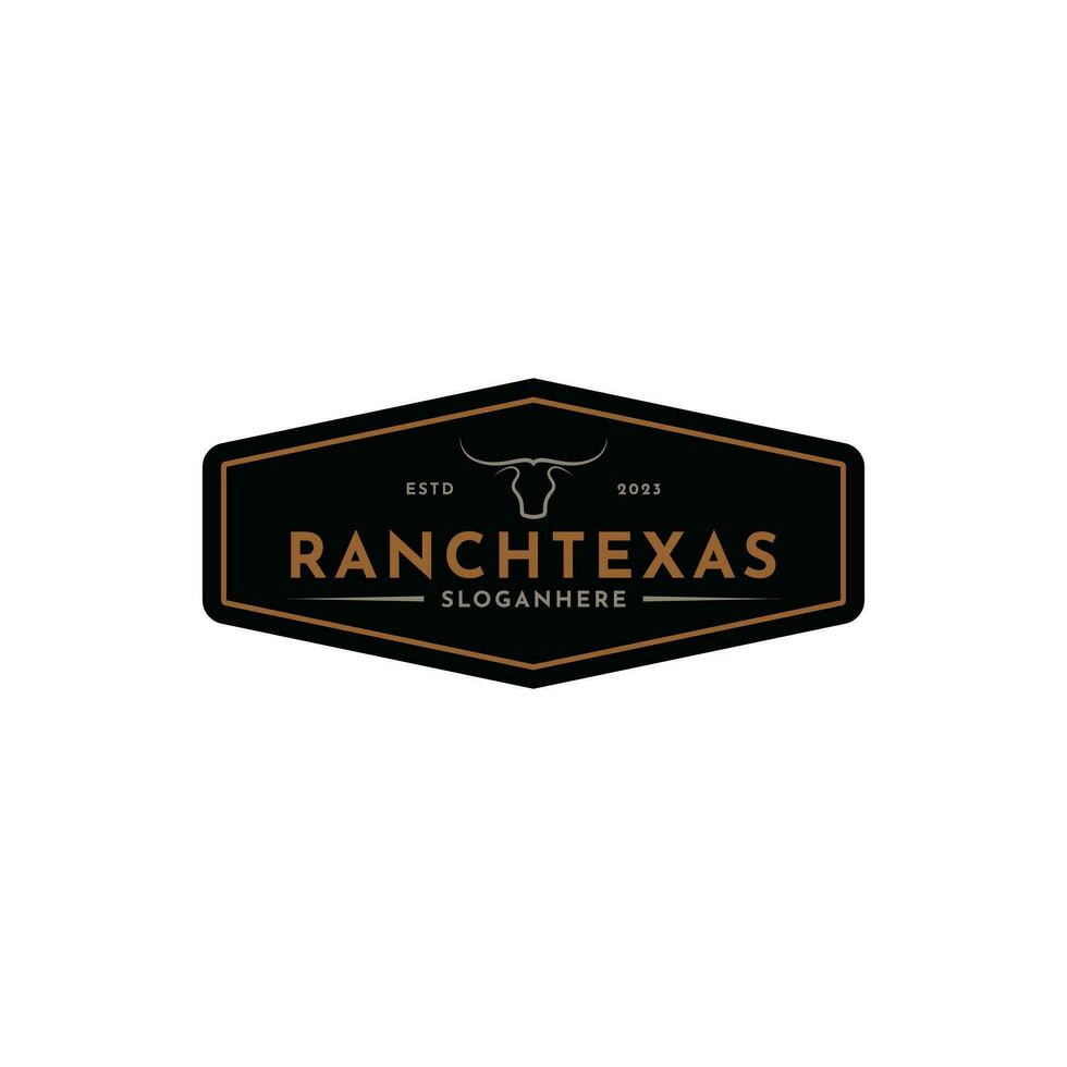Texas Longhorn Buffalo Bull Cattle Farm Ranch countryside Country Western Vintage Retro Logo Design vector