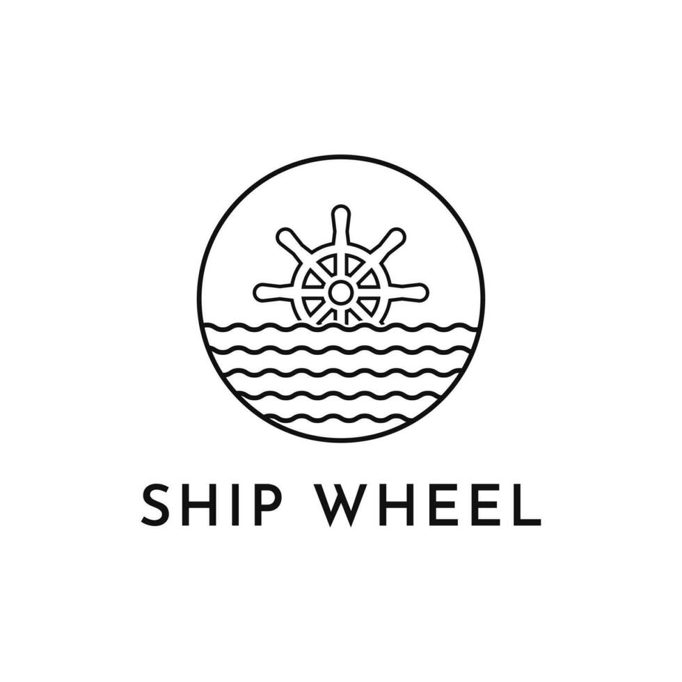 Steering wheel of ships and boats with the shape of ocean waves logo design vector