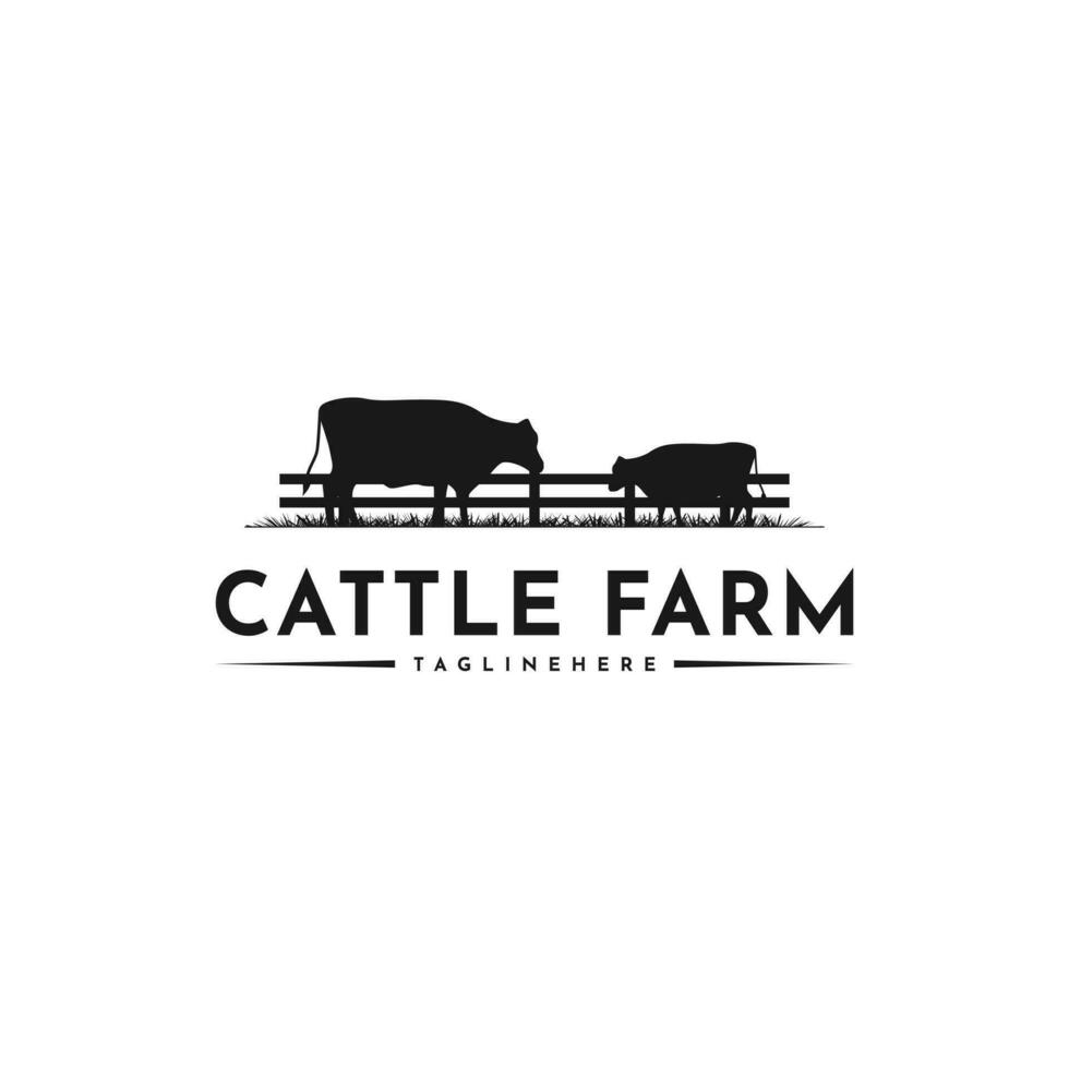 Vintage Retro Cattle Farm Grass logo design vector