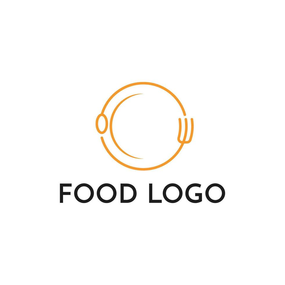 comida logo diseño creativo idea con circulo forma y cuchara cuchillo plato símbolo vector