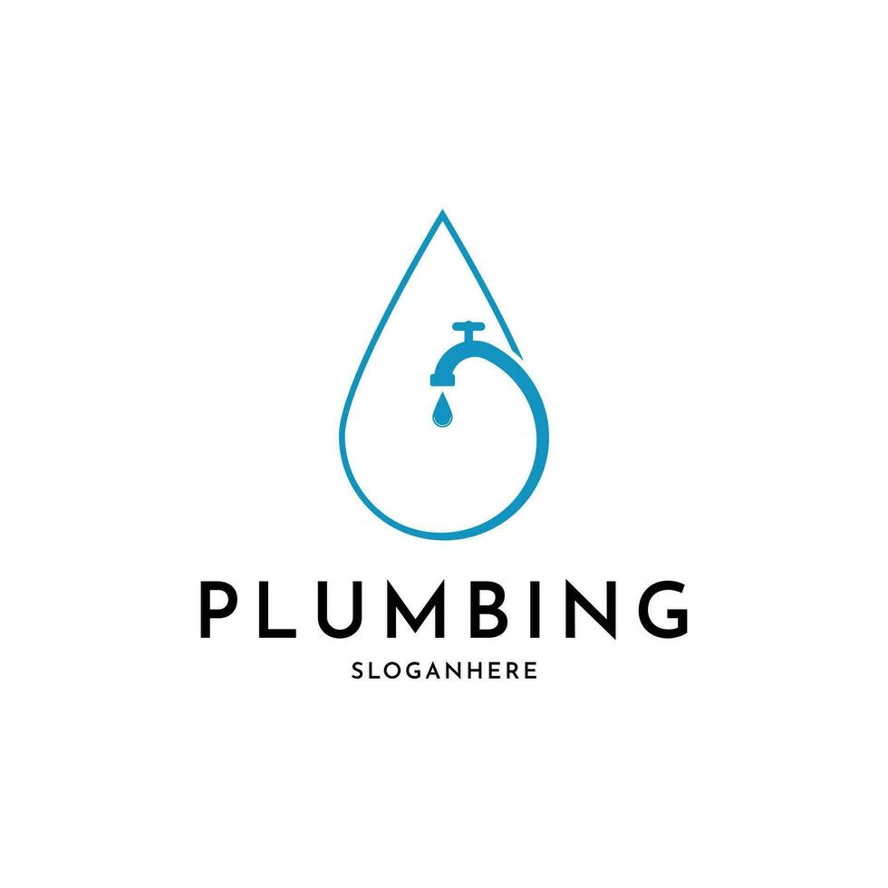 Plumbing service logo design creative idea with water drop and faucet vector