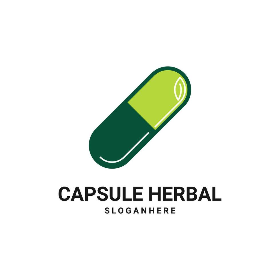 Capsule herbal leaf logo design creative idea vector
