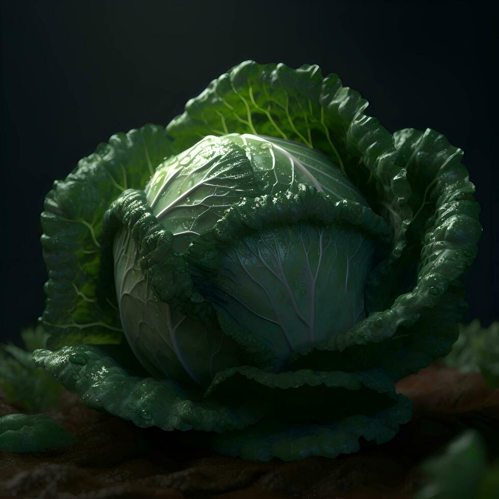 Cabbage on a dark background  close-up  selective focus photo