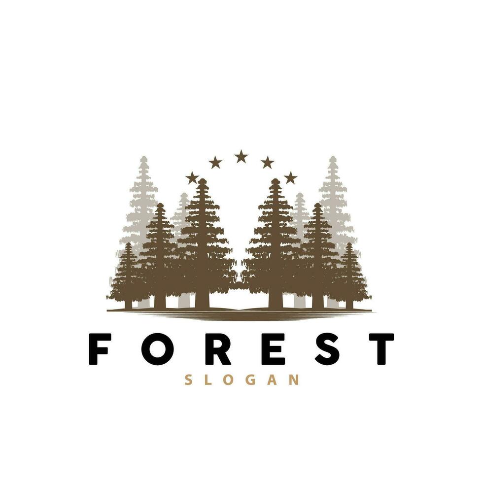 Forest Logo, Vector Forest Wood With Pine Trees, Design Inspirational Badge Label Illustration