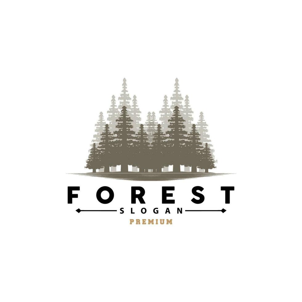 Forest Logo, Vector Forest Wood With Pine Trees, Design Inspirational Badge Label Illustration