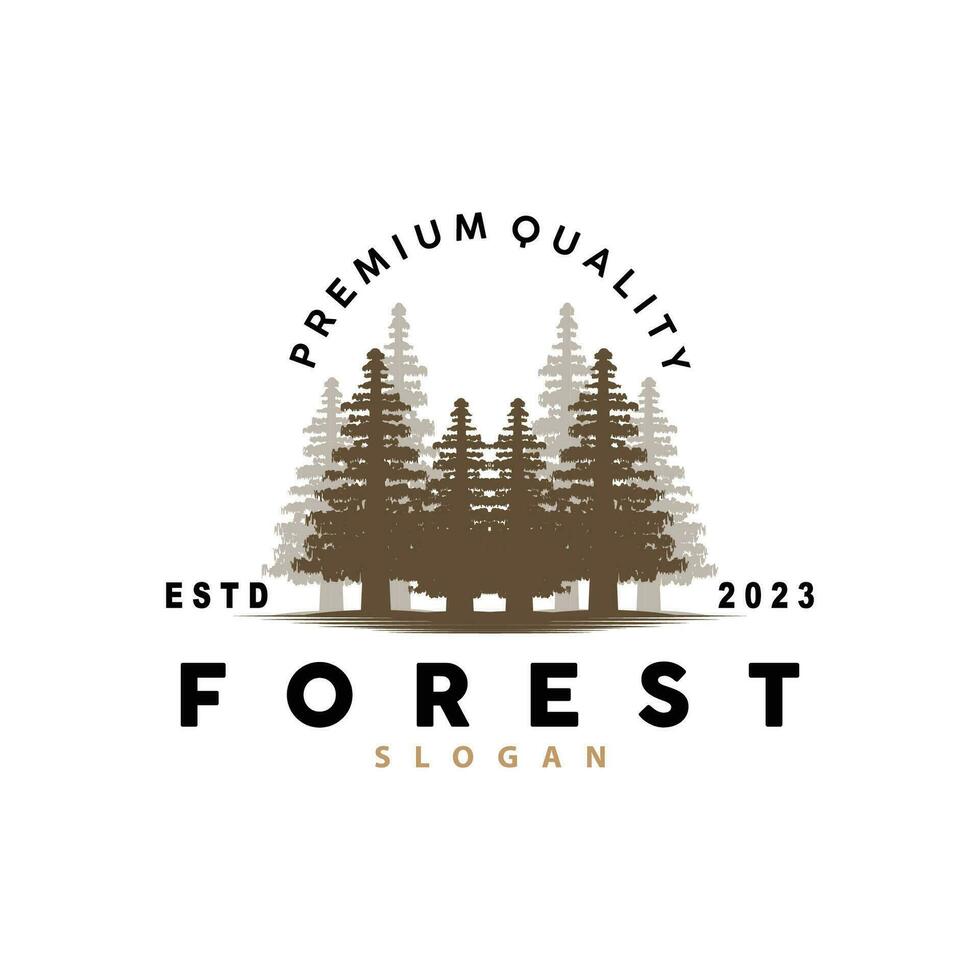 Forest Logo, Vector Forest Wood With Pine Trees, Design Inspirational Badge Label Illustration