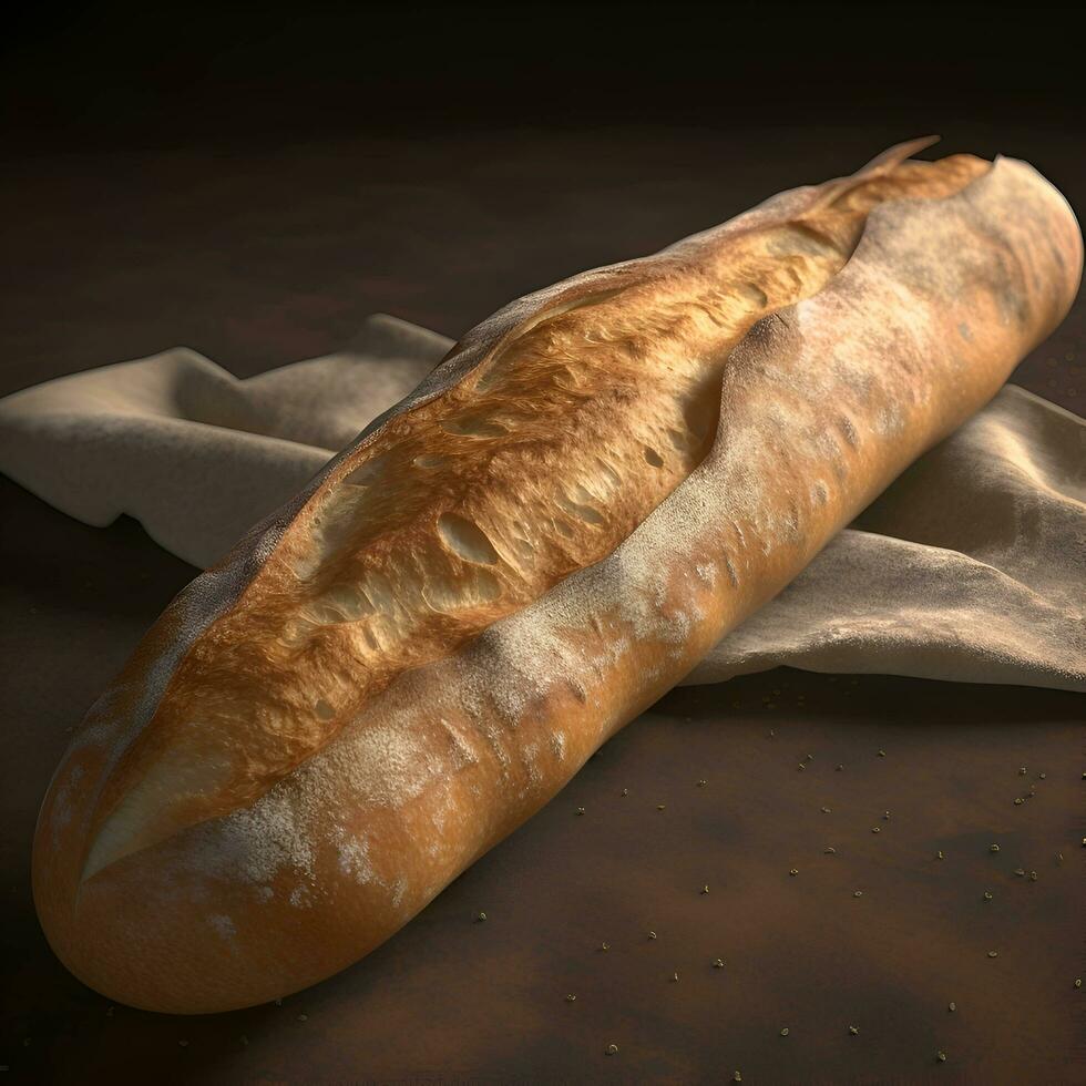 French baguette on a brown background. 3D illustration. photo