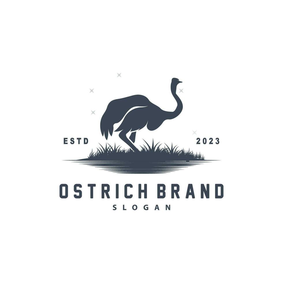 diseño de logotipo de avestruz, ilustración de animales del desierto, vida en el bosque, producto de marca de camello vectorial vector