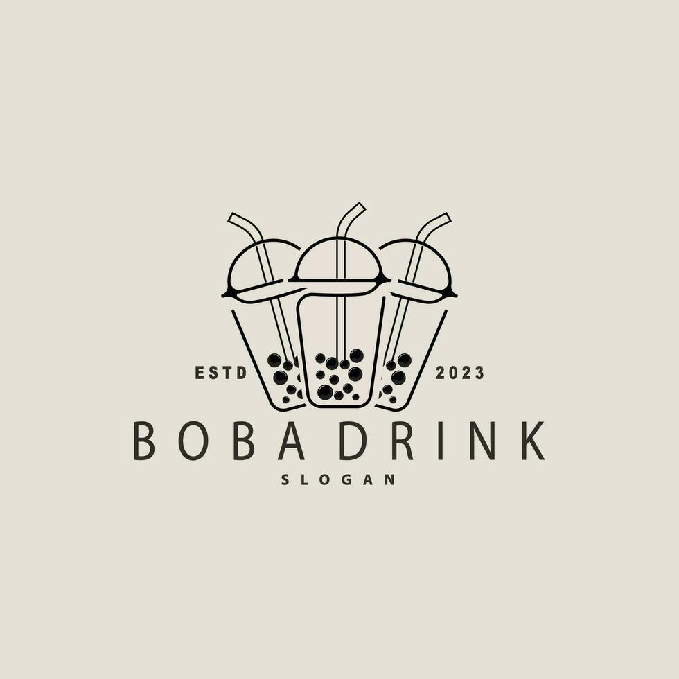 Boba Drink Logo, Milk Tea Cute Boba Pearl Jelly Drink Bubble Vector Simple Minimalist Design