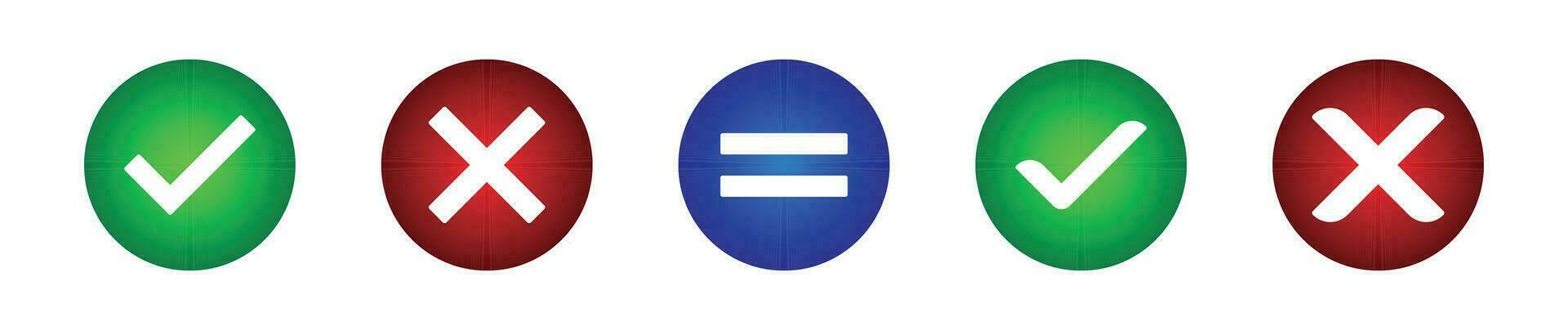 Checkmark, cross mark circle shaped color icons set EPS10. vector