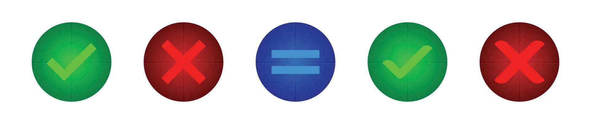 Check mark, cross, equal mark circle color icon set. vector