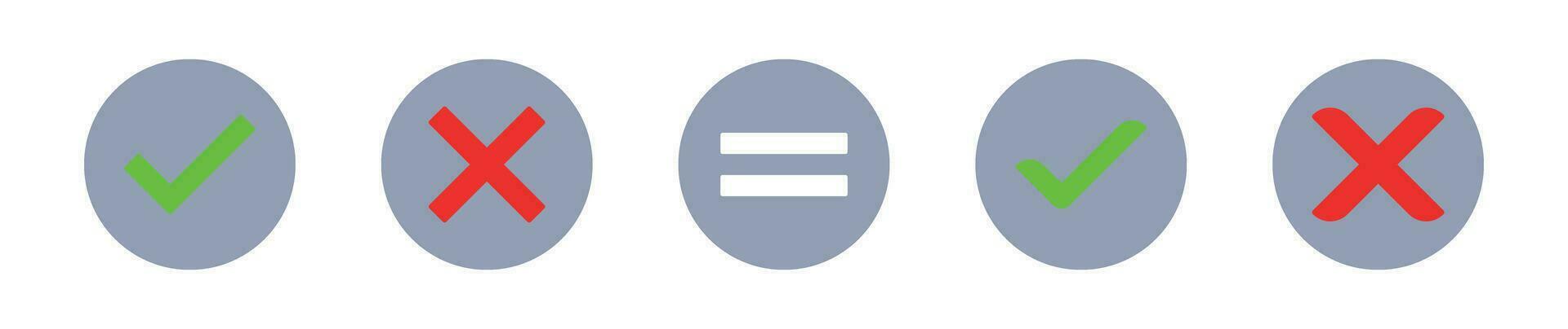 Check mark, cross mark dark circle color icon set with white background. vector