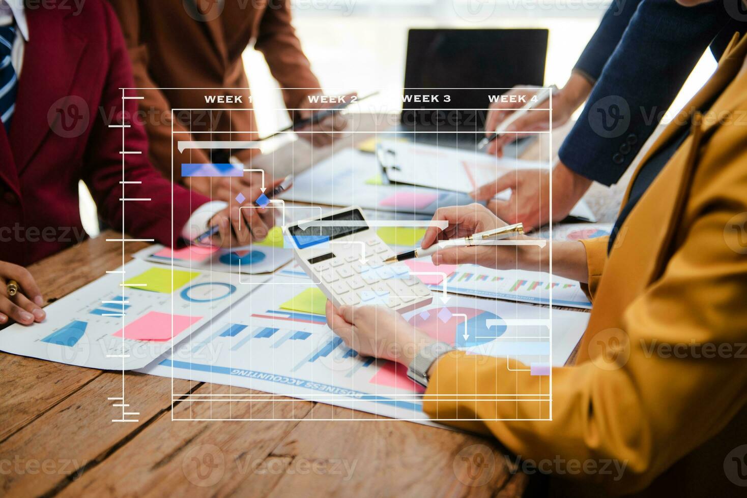 Project manager working and update tasks with milestones progress planning and Gantt chart scheduling diagram.business tram working at office photo