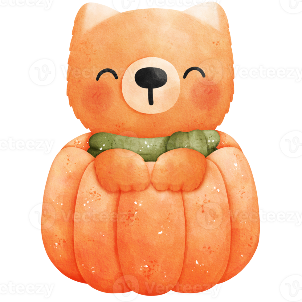 Watercolor Dog in a Pumpkin png