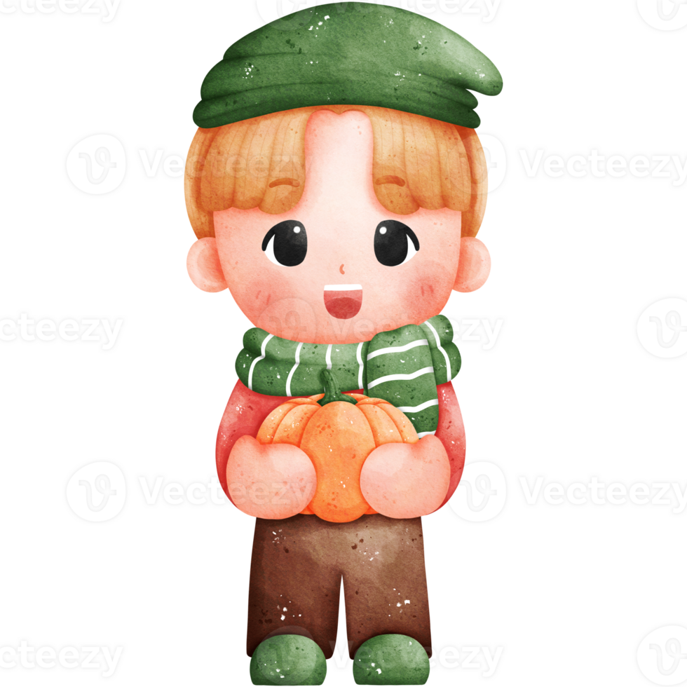 Watercolor Autumn Boy png