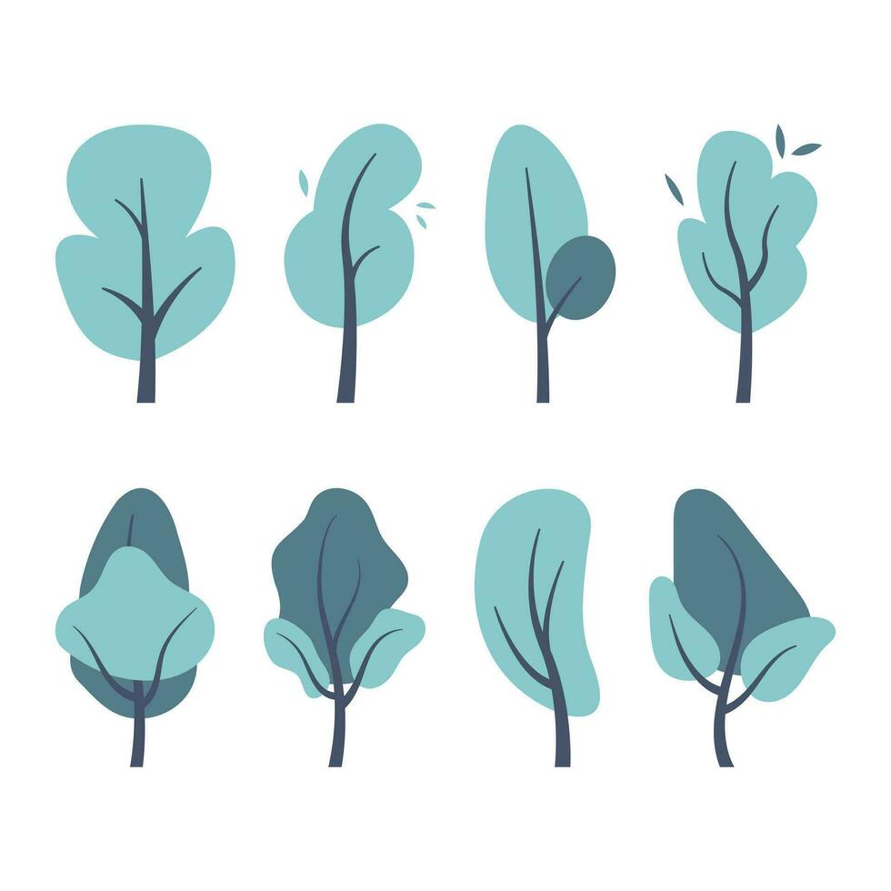 Set of cute flat doodle tree illustration vector