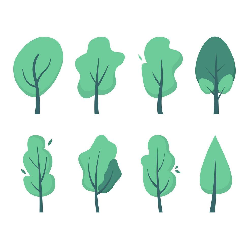 Set of cute flat doodle tree illustration vector