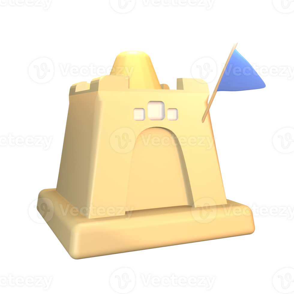 3D sand castle icon summer rendered isolated on the transparent background png