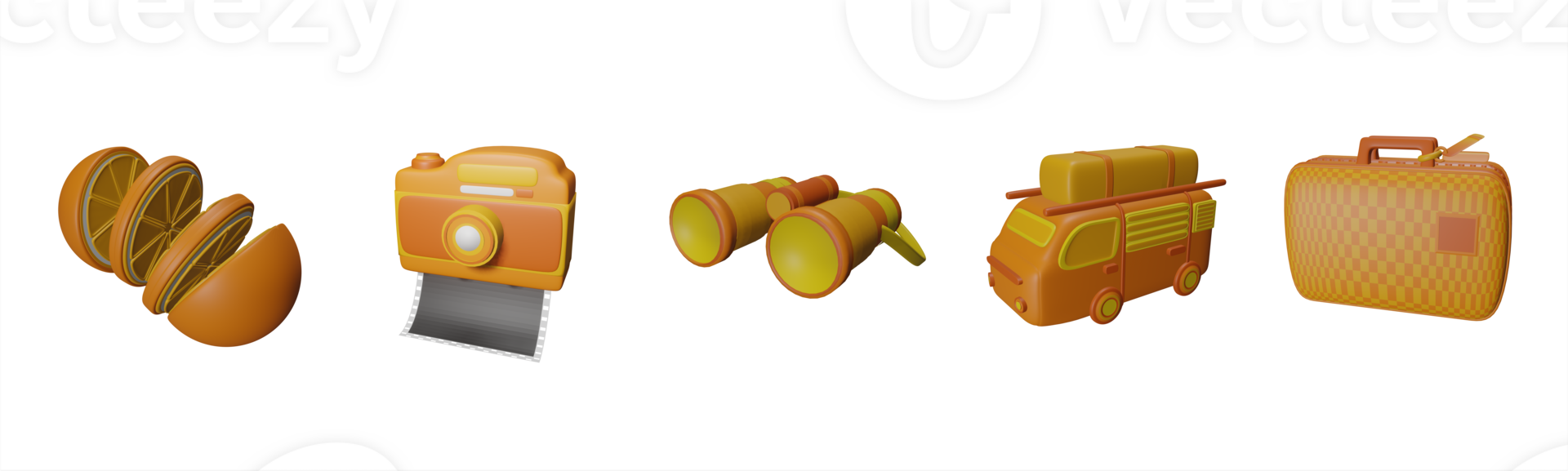 3d ícone verão coleção rendido isolado em a transparente fundo. laranjas, Câmera, binocular, viagem carro, viagem saco objeto para seu Projeto. png