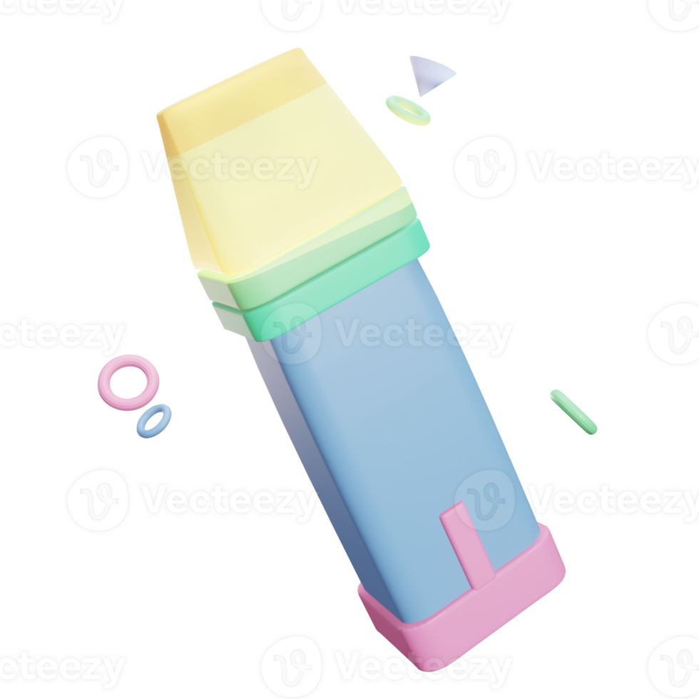 3D icon back to school highlighter rendered isolated on the transparent background. simple and elegant object for your design. png