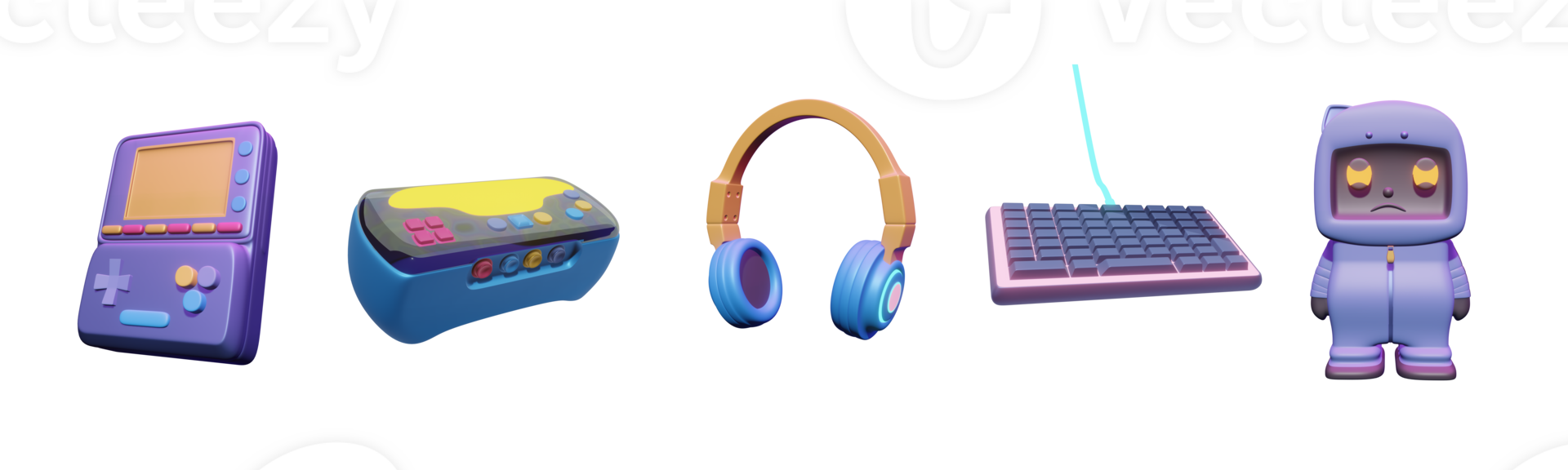 3D icon video games collection rendered isolated on the transparent background png
