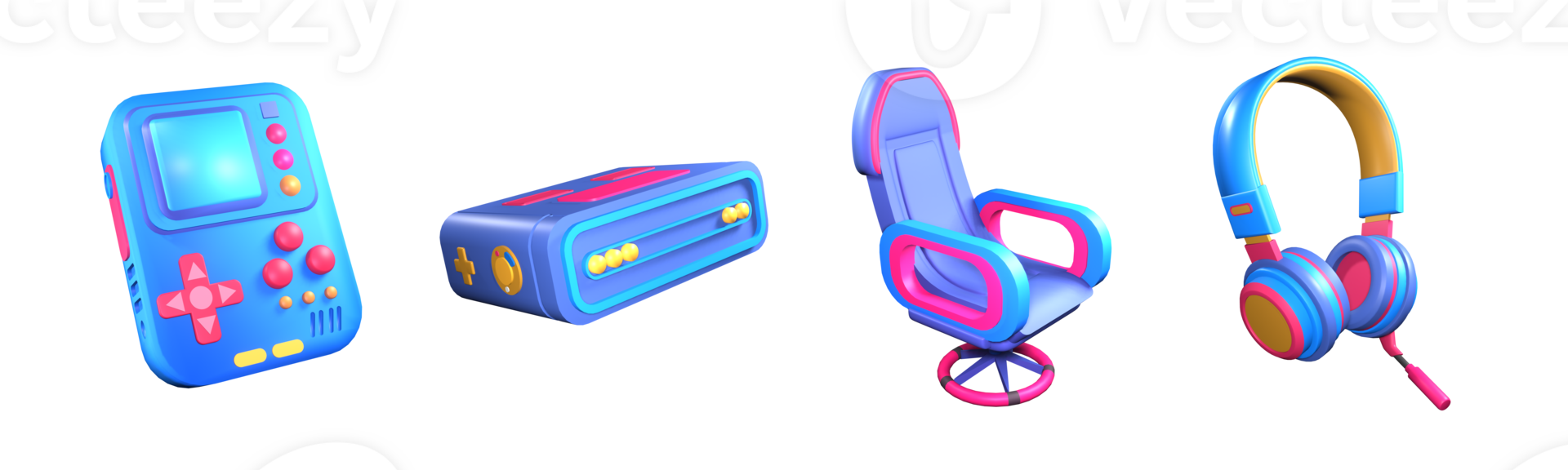 3D icon video games collection rendered isolated on the transparent