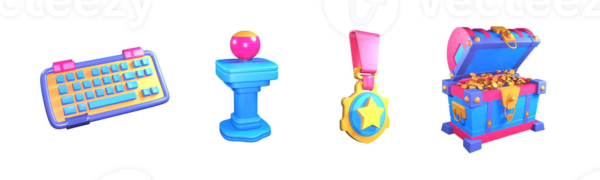 3D icon video games collection rendered isolated on the transparent