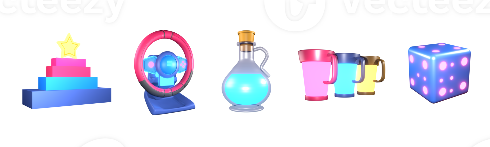 3d icône vidéo Jeux collection rendu isolé sur le transparent Contexte. niveau en haut, courses roue, énergie potion, Jeu tasses, et Jeu cube objet pour votre conception. png