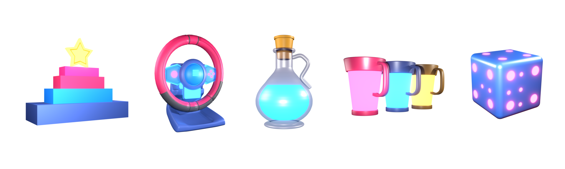 3D icon video games collection rendered isolated on the transparent