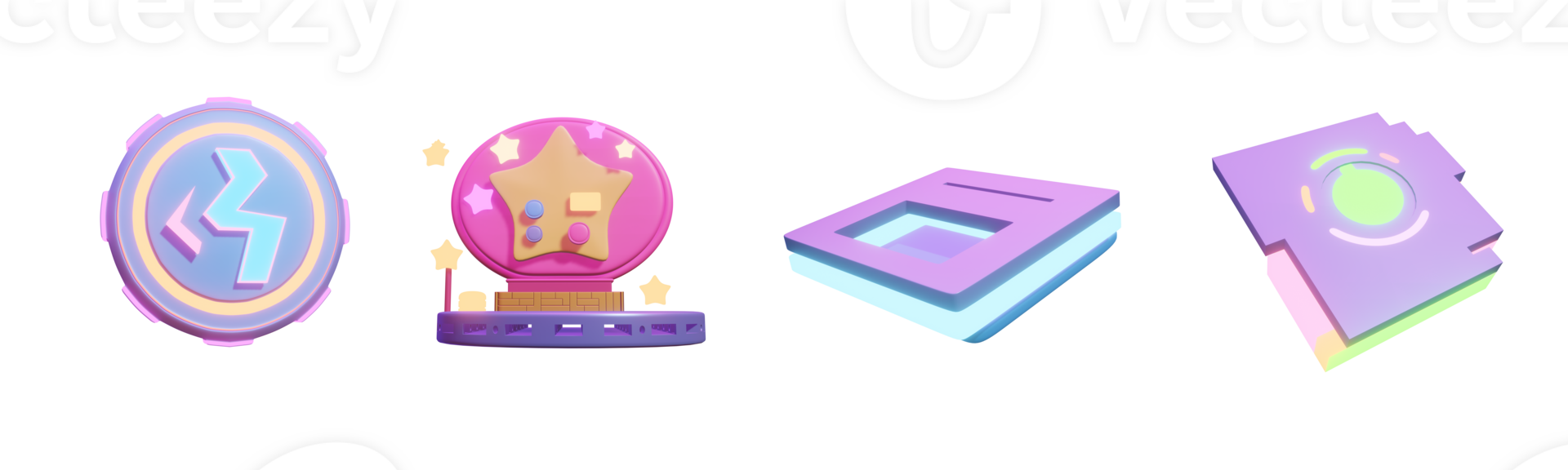 3D icon video games collection rendered isolated on the transparent background. power up icon, high score, load icon, and save icon object for your design. png