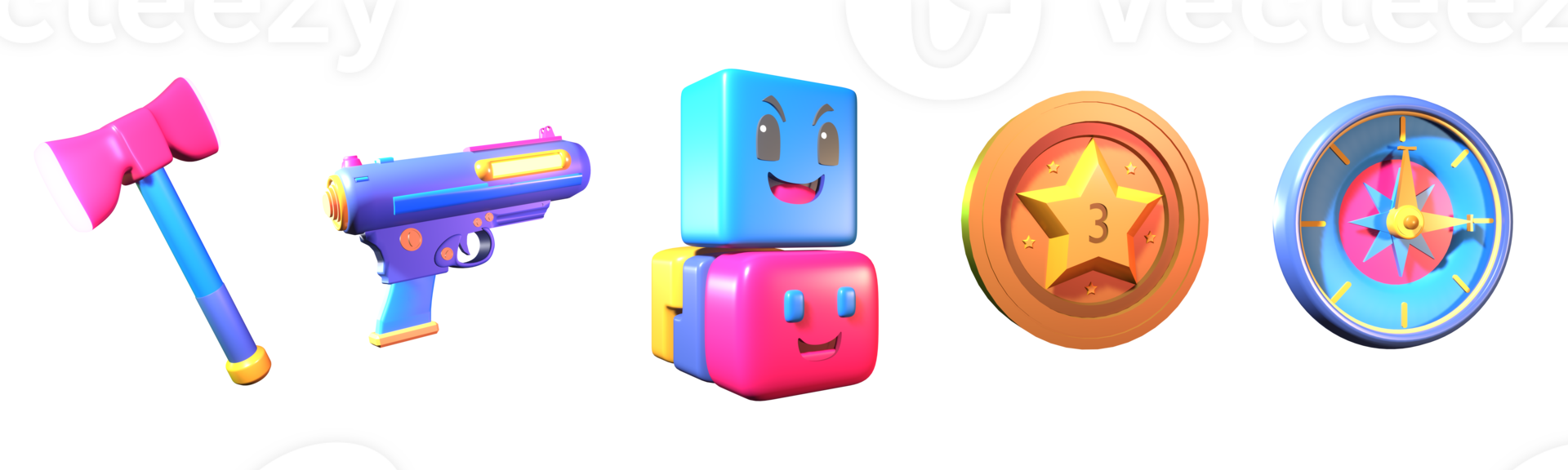 3D icon video games collection rendered isolated on the transparent