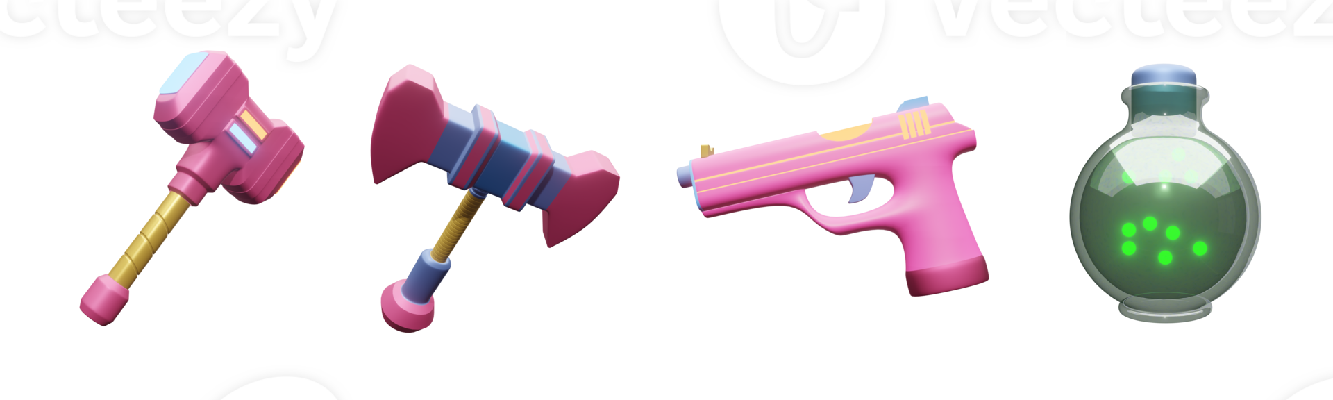 3D icon video games collection rendered isolated on the transparent