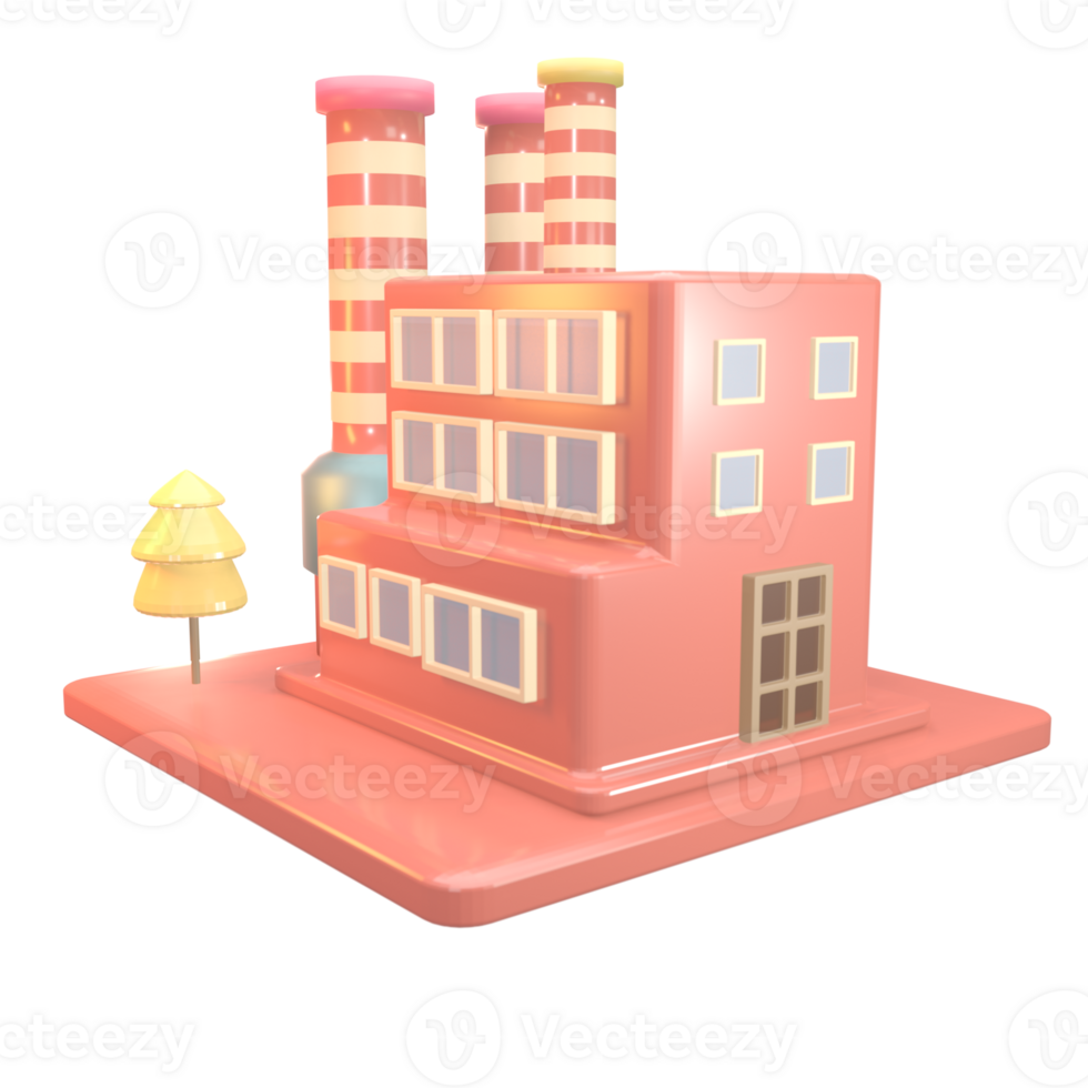 3D icon factory building rendered isolated on the transparent background png