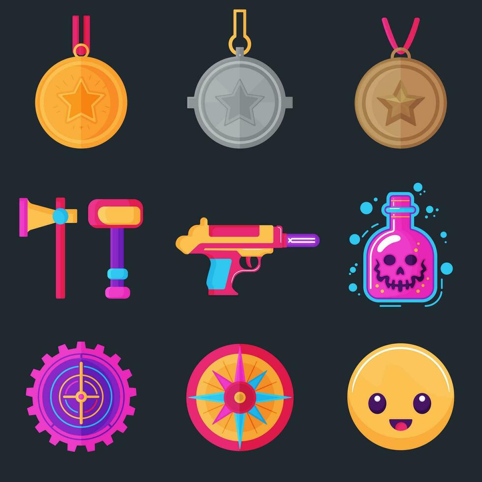 10 video games icon illustrations set isolated on the colored background vector
