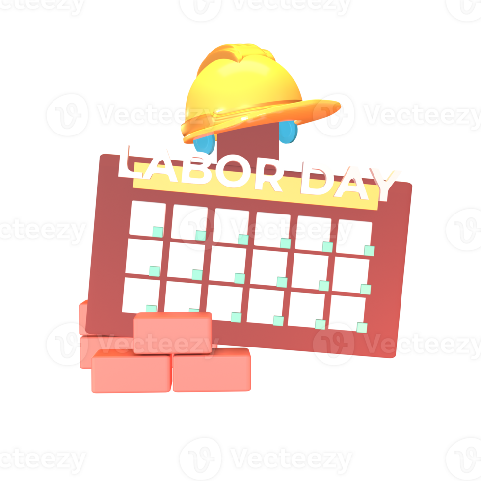 3D icon labor day calender rendered isolated on the transparent background png