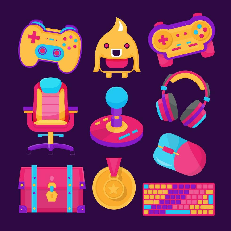 10 vídeo juegos icono ilustraciones conjunto aislado en el de colores antecedentes vector