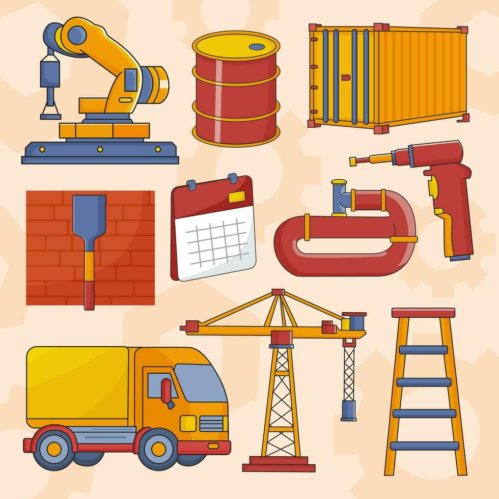 10 labor day icon illustrations set isolated on the colored background vector