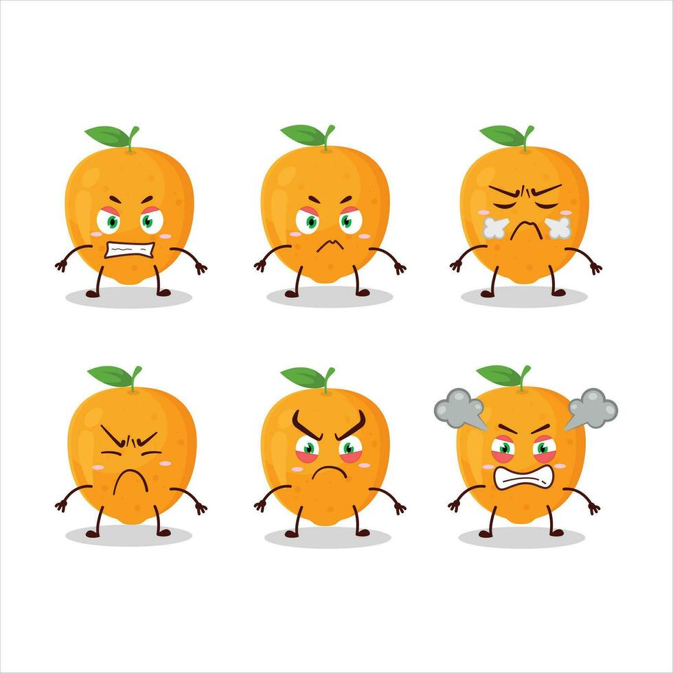 Orange fruit cartoon character with various angry expressions vector