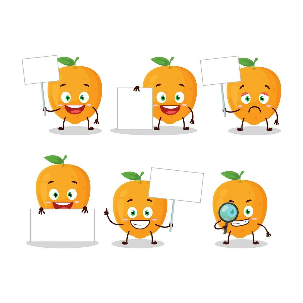 Orange fruit cartoon character bring information board vector