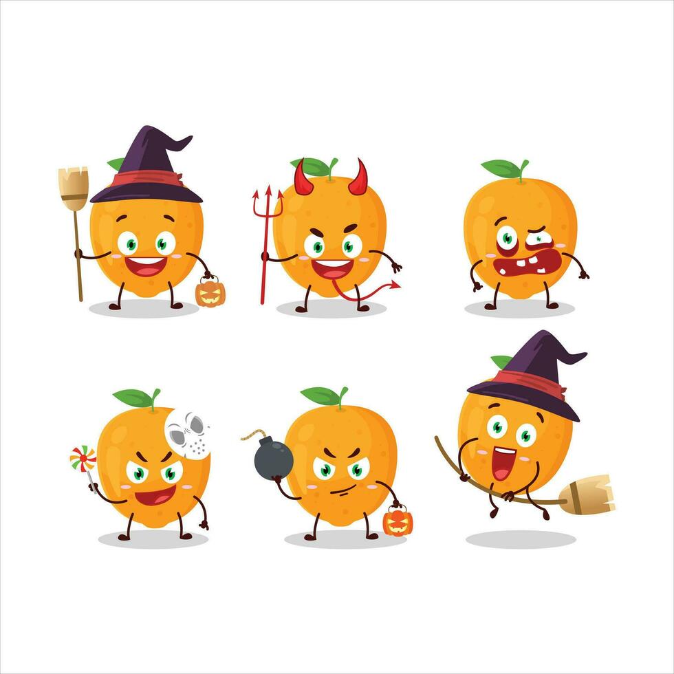 Halloween expression emoticons with cartoon character of orange fruit vector