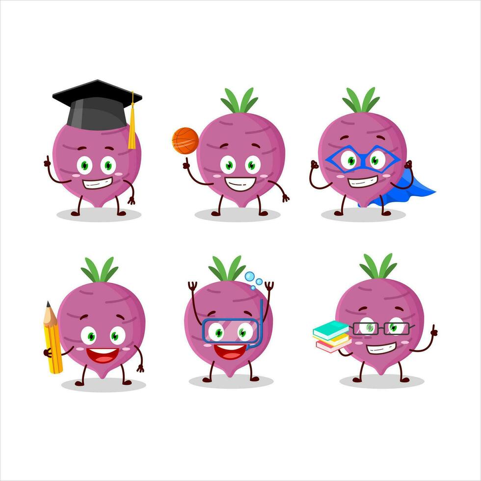 School student of garlic cartoon character with various expressions vector