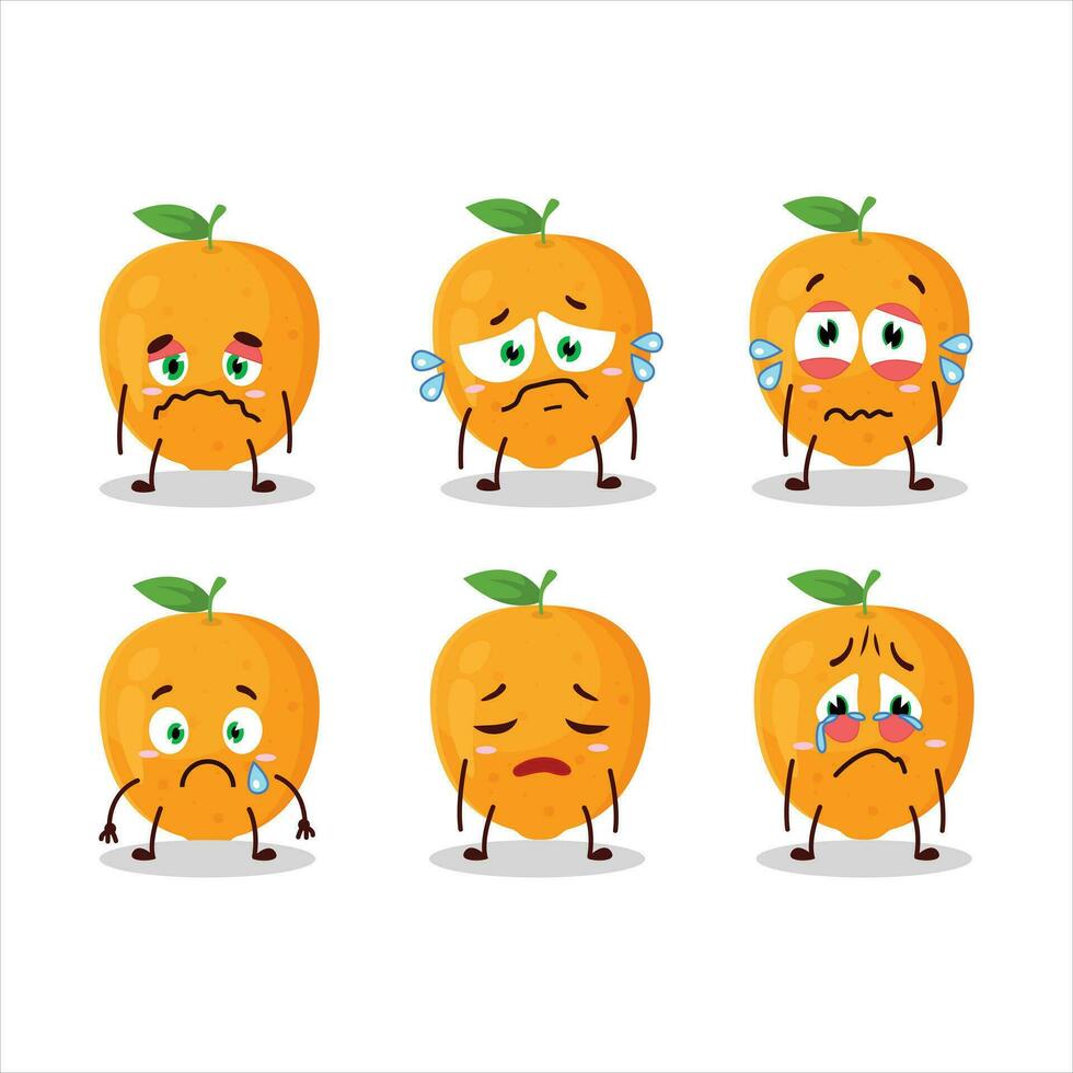 Orange fruit cartoon character with sad expression vector
