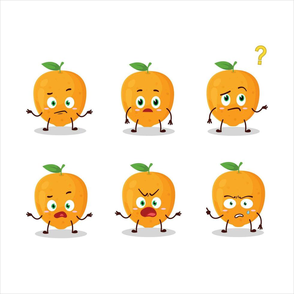 Cartoon character of orange fruit with what expression vector