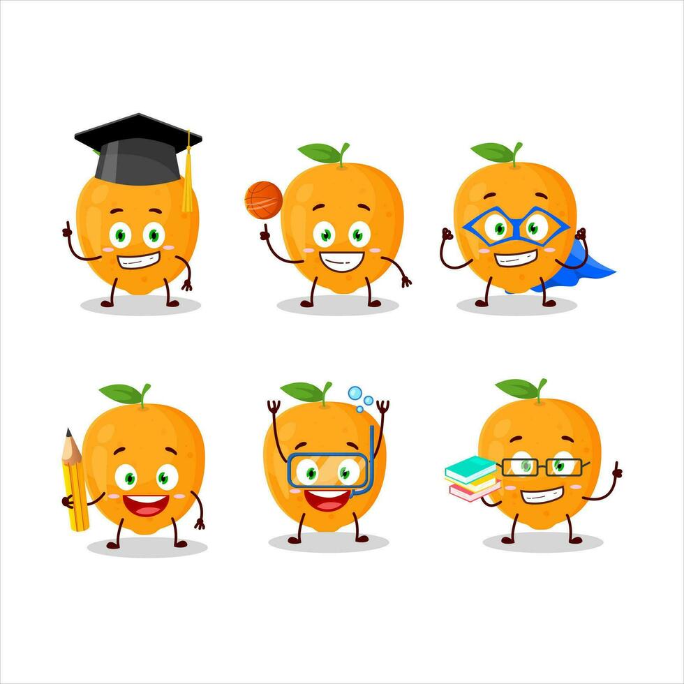 School student of orange fruit cartoon character with various expressions vector