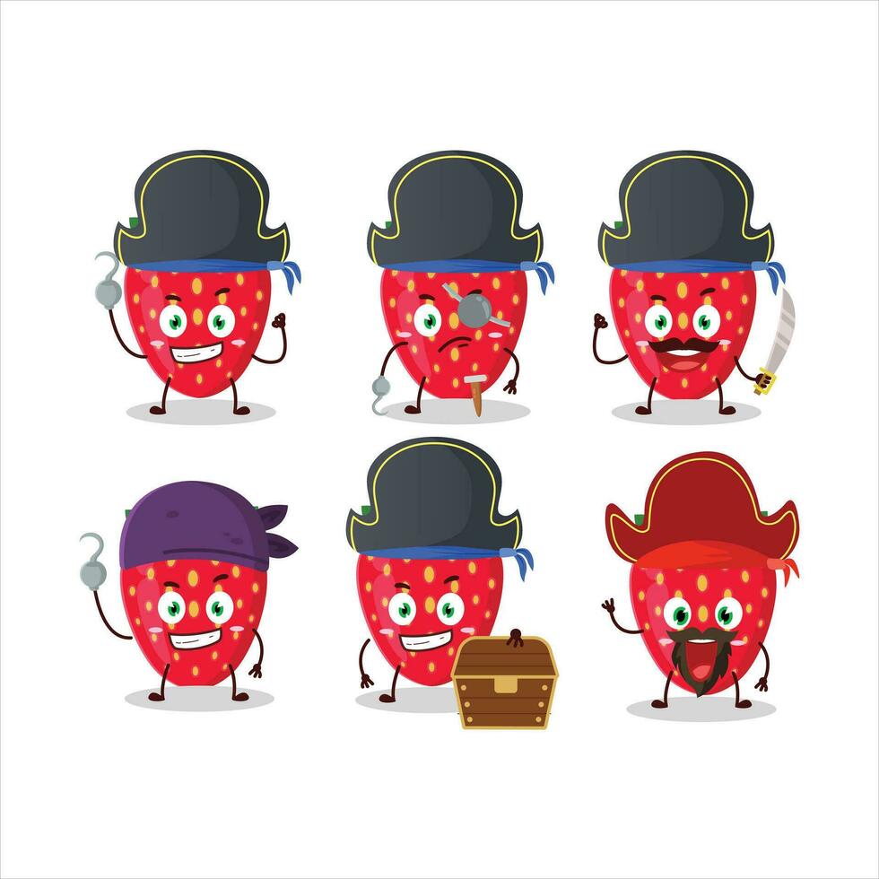 dibujos animados personaje de fresa con varios piratas emoticones vector