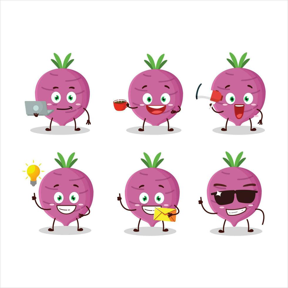 Garlic cartoon character with various types of business emoticons vector