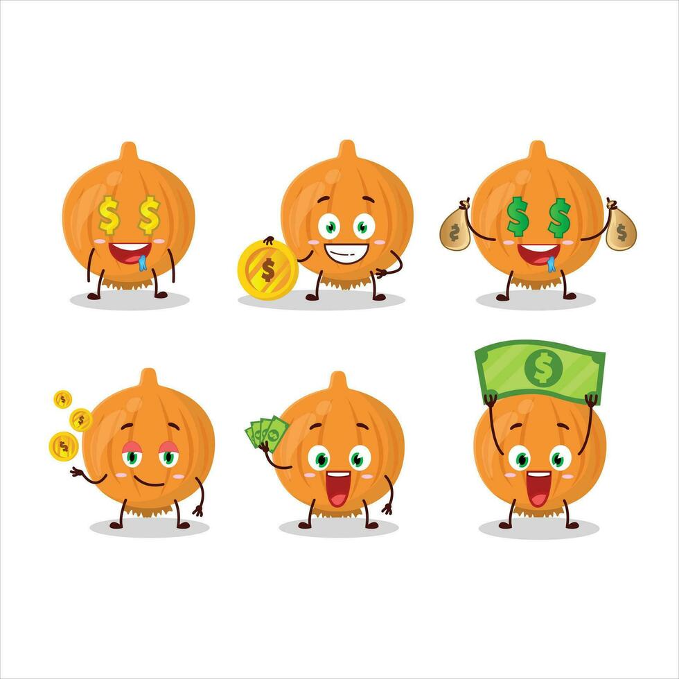 Onion cartoon character with cute emoticon bring money vector