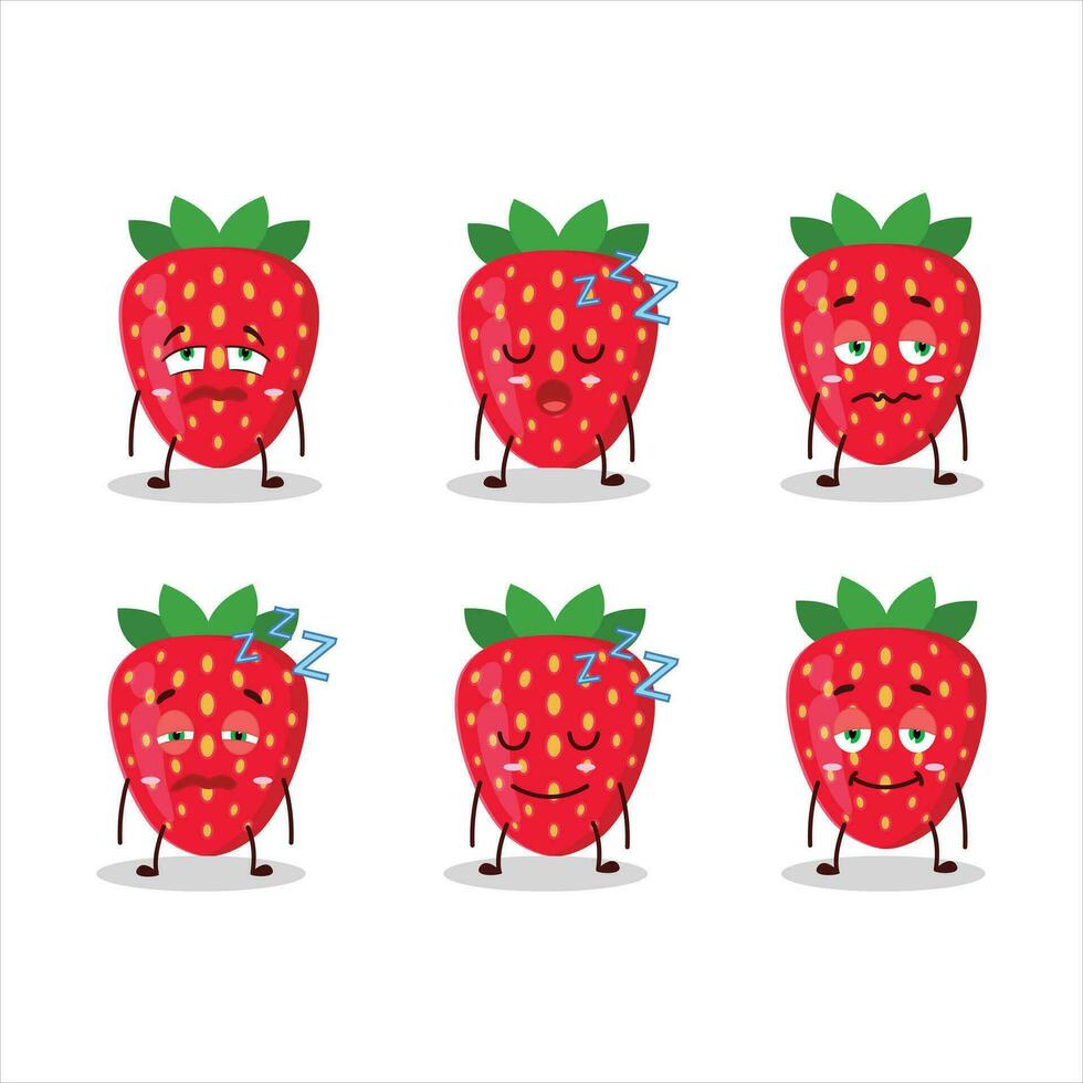 Cartoon character of strawberry with sleepy expression vector