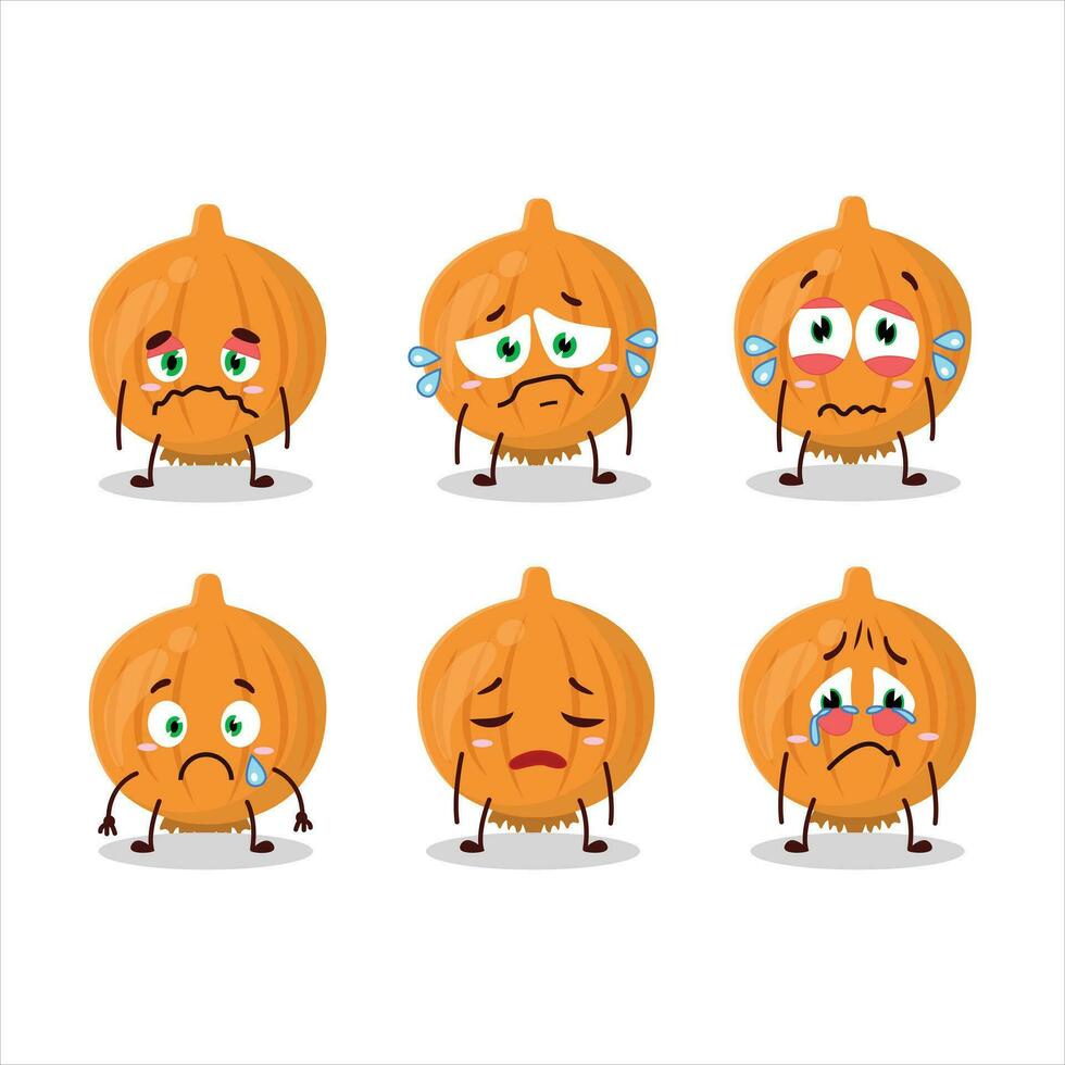 Onion cartoon in character with sad expression vector