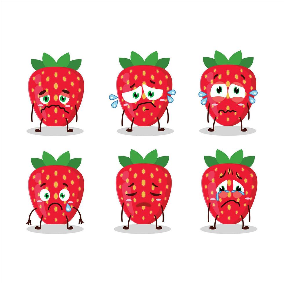 Strawberry cartoon in character with sad expression vector